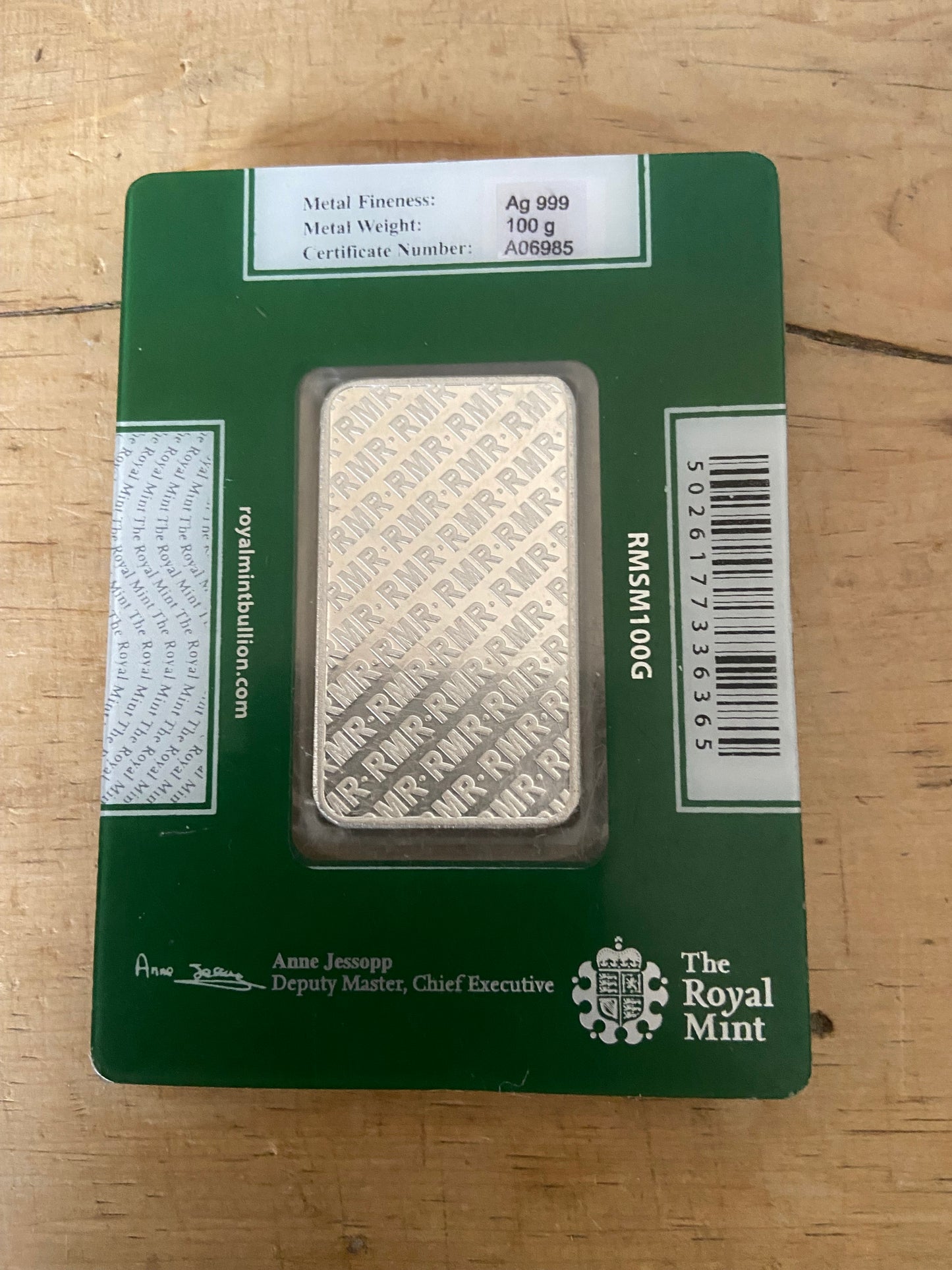 100g Royal Mint Silver Bullion Bar