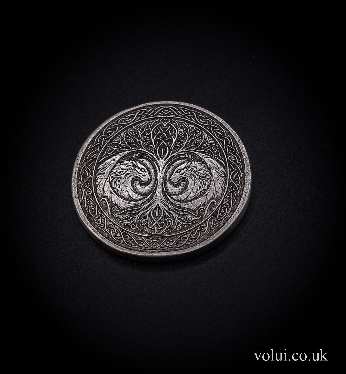 .999 Fine Silver Celtic Dragon Round Bievriess The Protector of the Forest