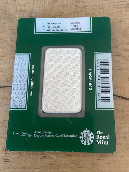 100g Royal Mint Silver Bullion Bar