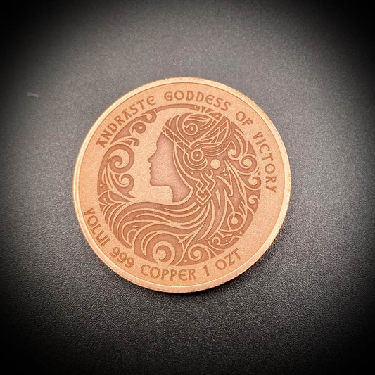 Andraste Goddess of victory 999 Copper 1 OZ Round