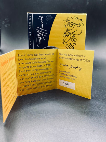 2007 Proof Silver Kangaroo Rolf Harris 1oz 999  Royal Australian Mint 1624 of 20000