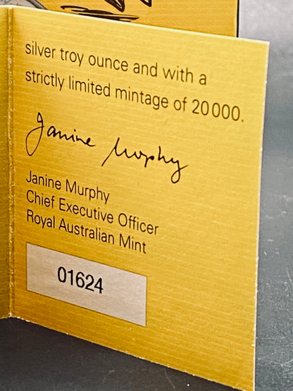 2007 Proof Silver Kangaroo Rolf Harris 1oz 999  Royal Australian Mint 1624 of 20000