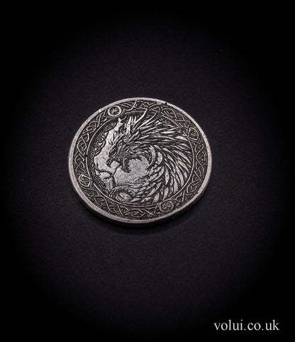 .999 Fine Silver Celtic Dragon Round Bievriess  The Protector of the Forest